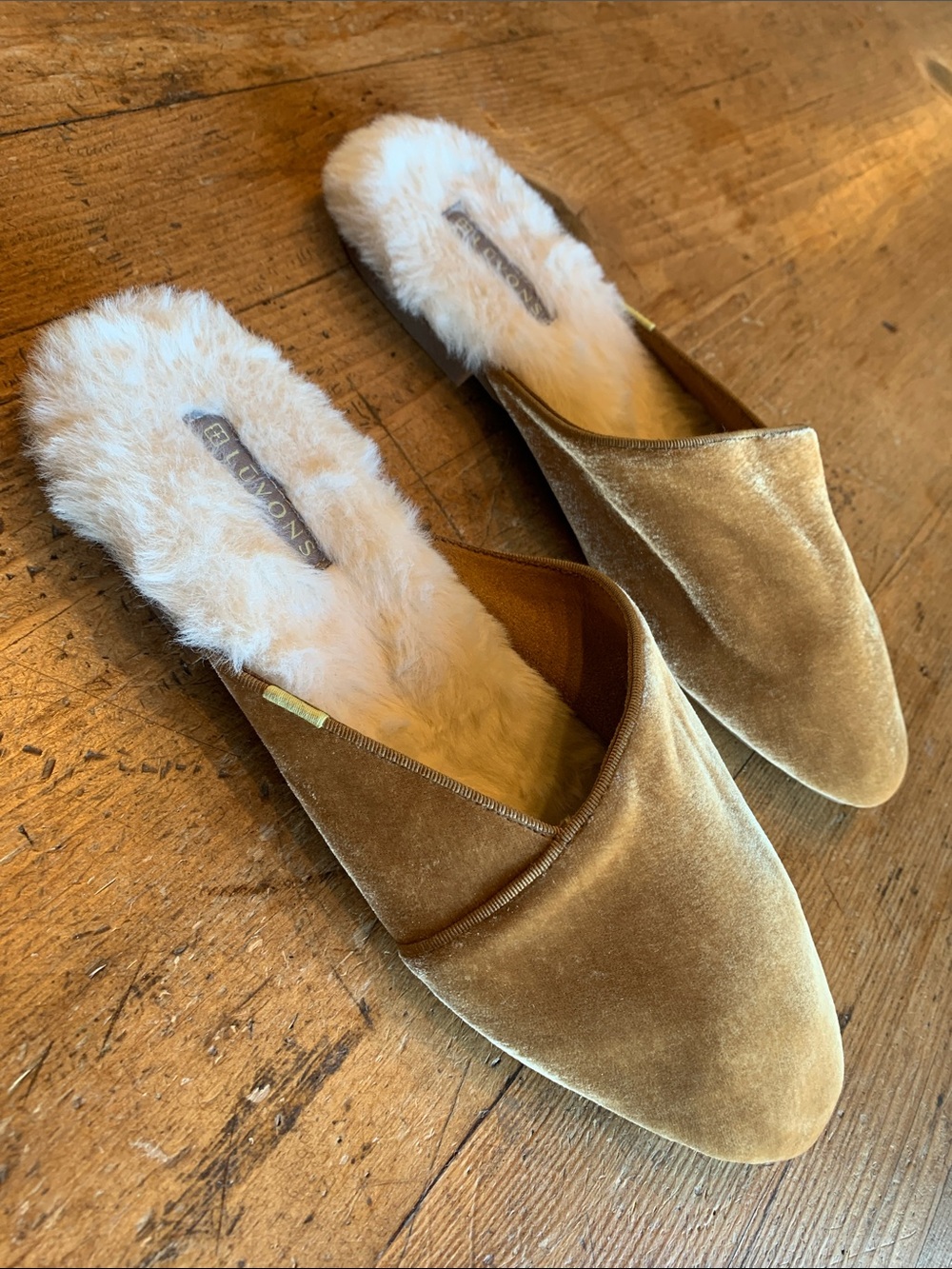 Luvons Gold Velvet Fur-Lined Mule Slides